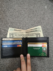 Slim textured leather wallet in pocket - everyday carry wallet Pakistan