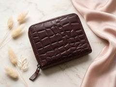 Women's Mehroon crocodile-embossed leather zip-around Genuine Leather wallet Pakistan