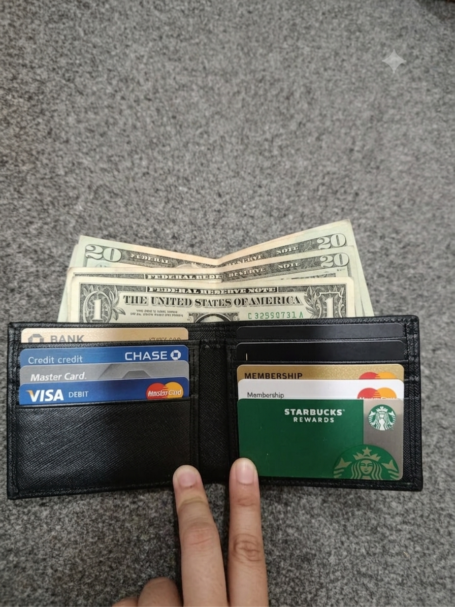 Slim textured leather wallet in pocket - everyday carry wallet Pakistan