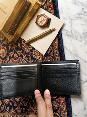 Inside of handmade leather wallet - multiple card slots and cash compartment
