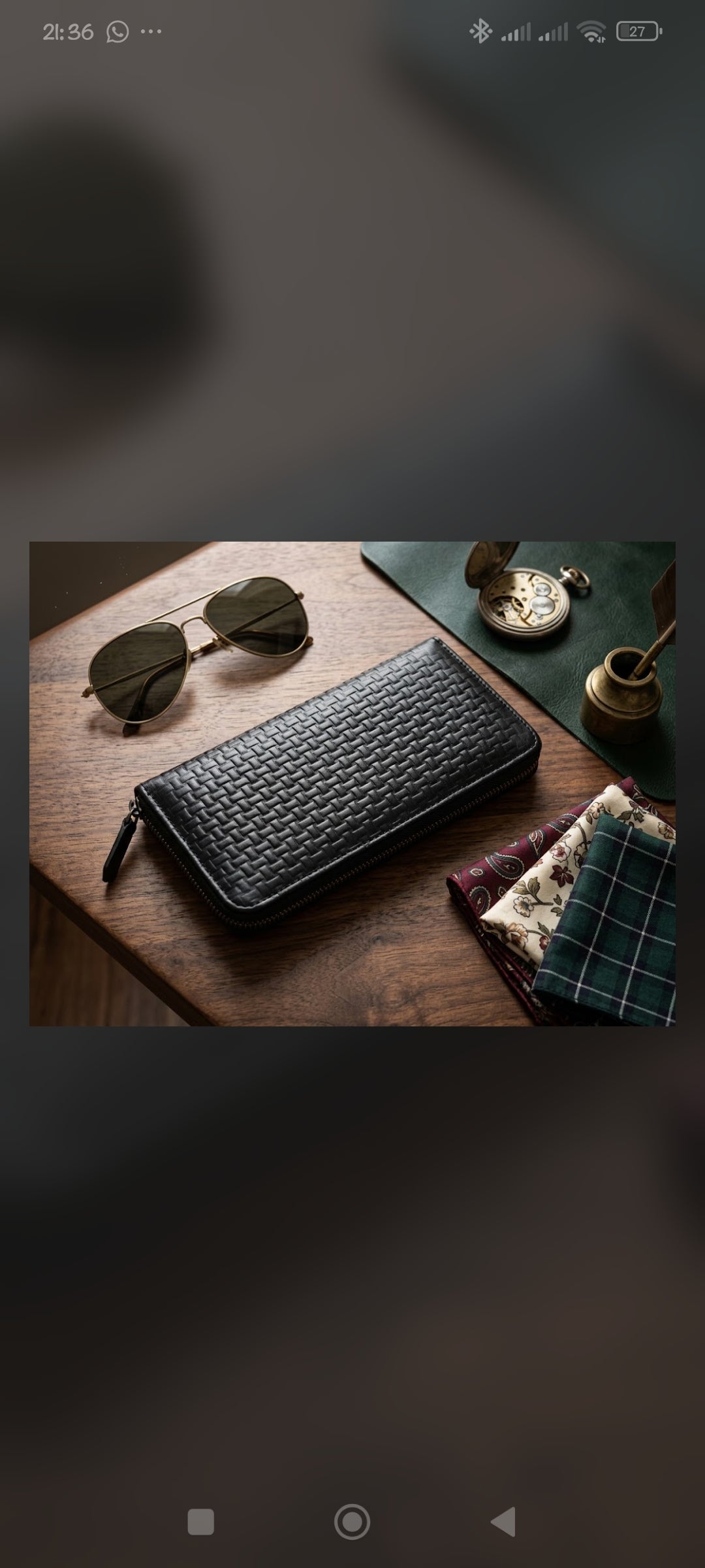 Women's Black Zipper Genuine Leather Woven Wallet Pakistan