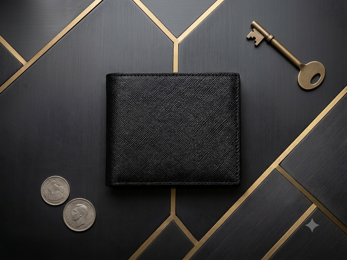 Closeup of textured leather grain on men wallet - Yes Leather Studio