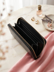 Women's Black Crocodile Textured Genuine Leather Zipper Wallet Pakistan