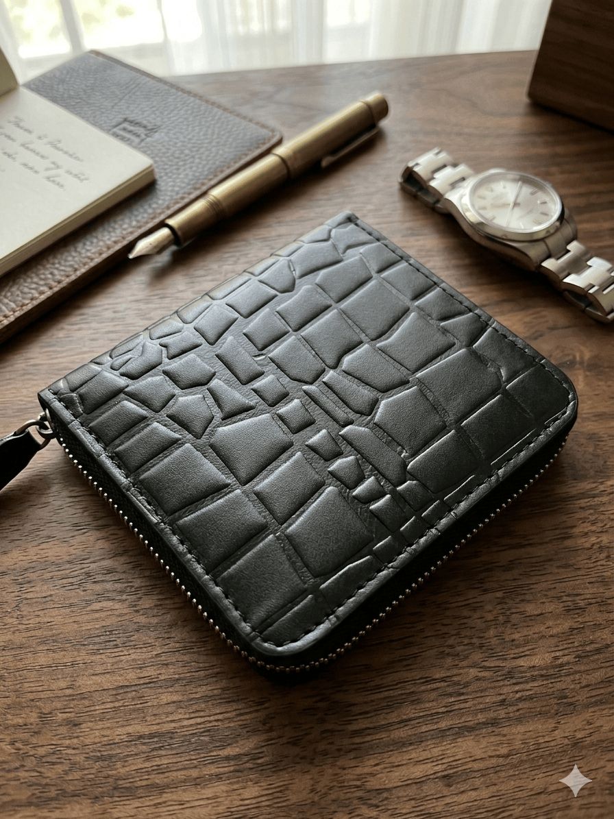 Women's Black Mini Zipper Genuine Leather Wallet Pakistan