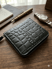 Women's Black Mini Zipper Genuine Leather Wallet Pakistan